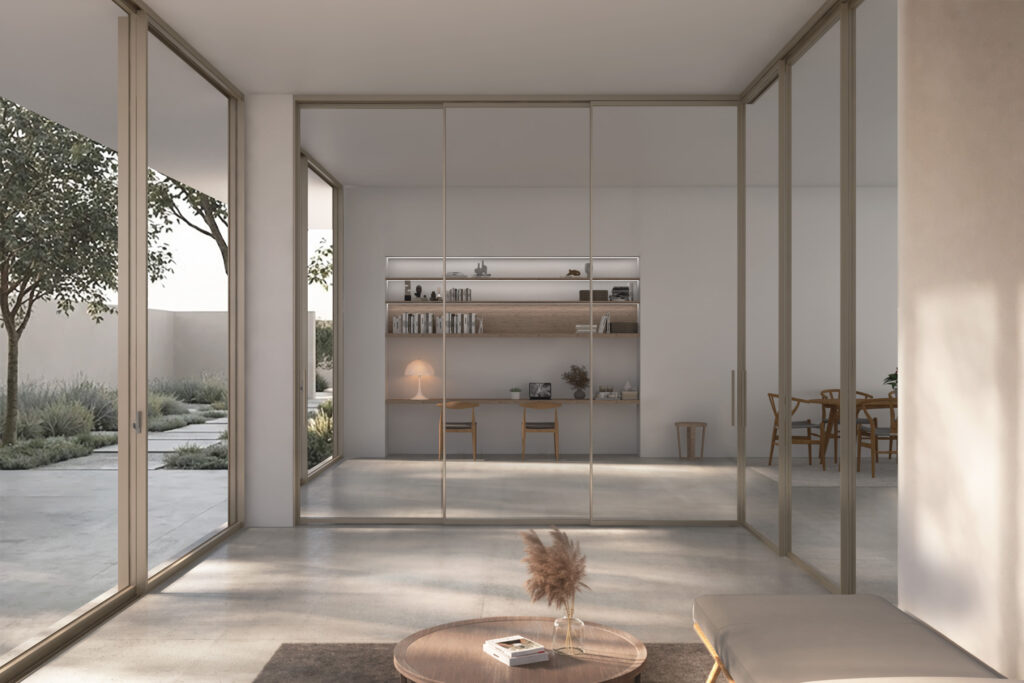 ฉากกั้นห้องบานเลื่อนแขวนแบบเข้ามุม (Corner Hanging Door) รองรับพื้นที่รูปตัว L